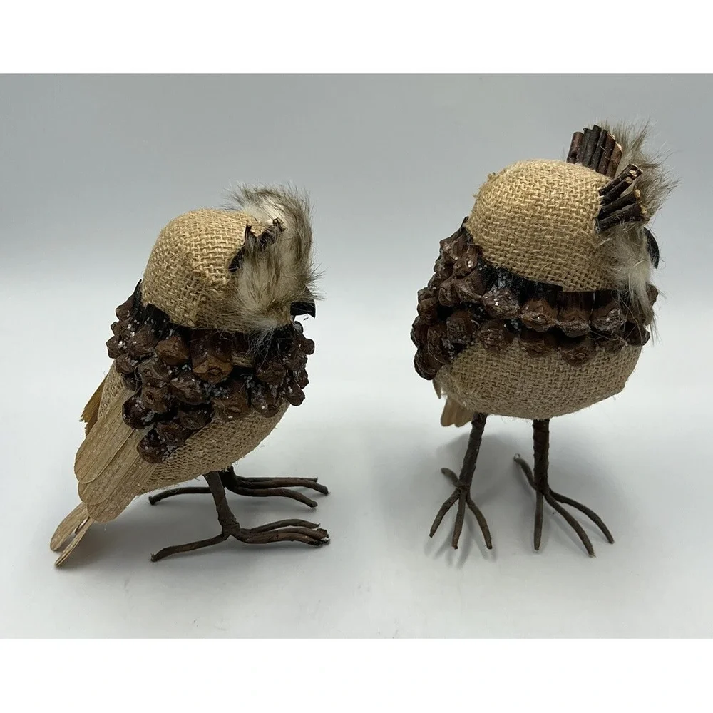 Pair of Pier 1 Owls Pinecones Sticks Twigs Feathers Figures Decor 6